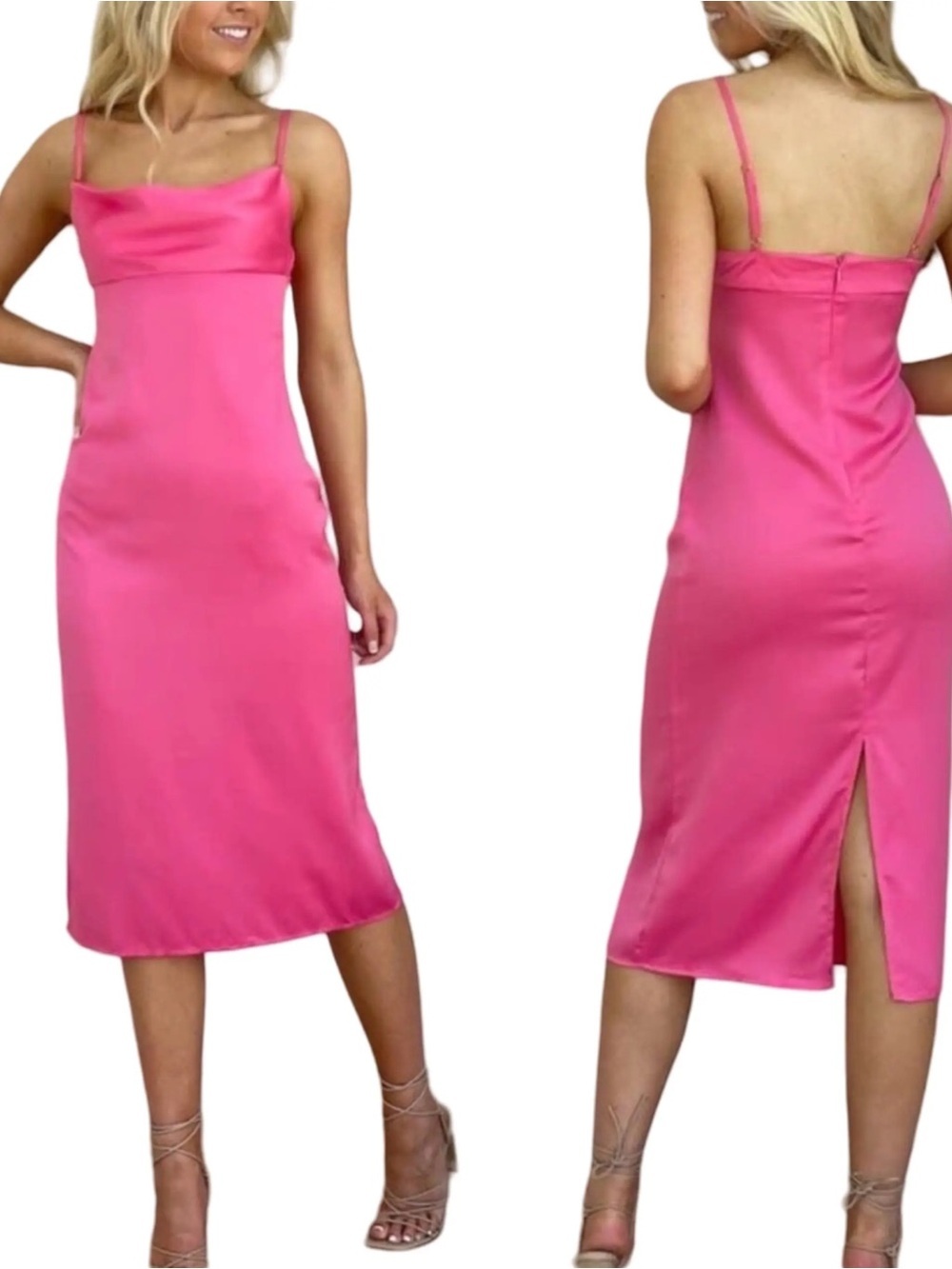WeWoreWhat Hot Pink Satin Midi Slip Dress